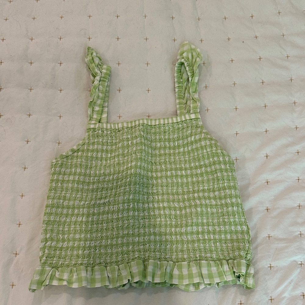 Old Navy Light Green Smocked Tank Top with White Trim